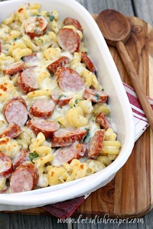 Spicy Smoked Sausage Alfredo Bake - 3- Minute Back to School Meals