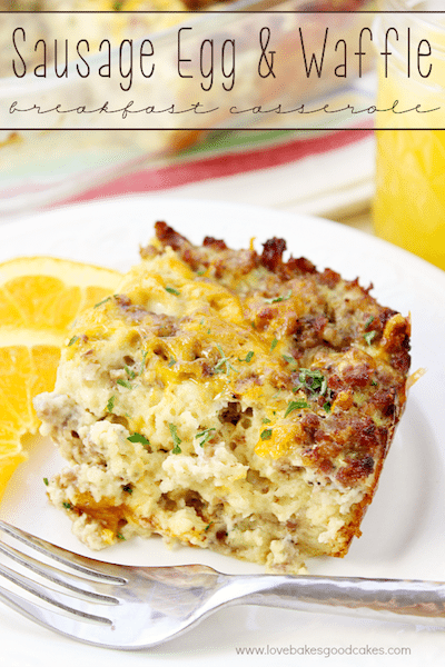 Sausage Egg and Waffle Breakfast Casserole