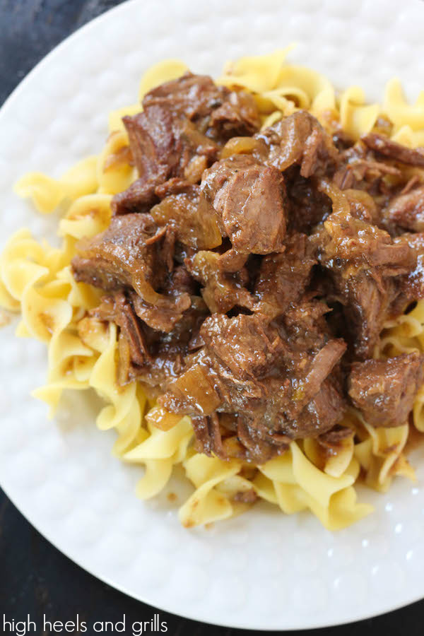 root-beer-stewed-beef Root Beer Stewed Beef on a white plate.
