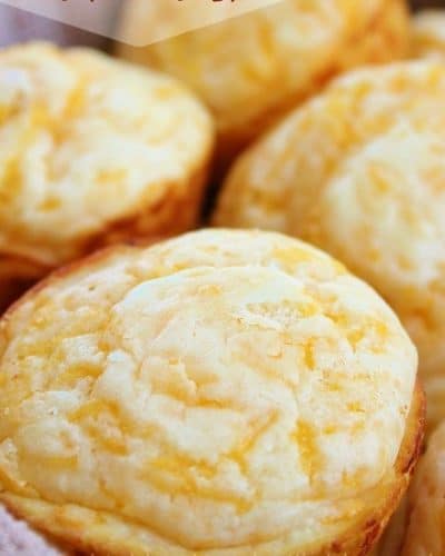 Up close image of a basket full of Jim 'N Nick's Cheesy Biscuits.