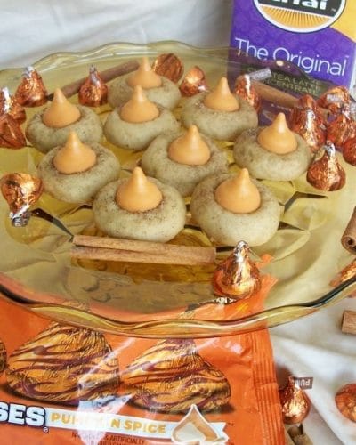 Chai Pumpkin Kiss Cookies on a raised platter.