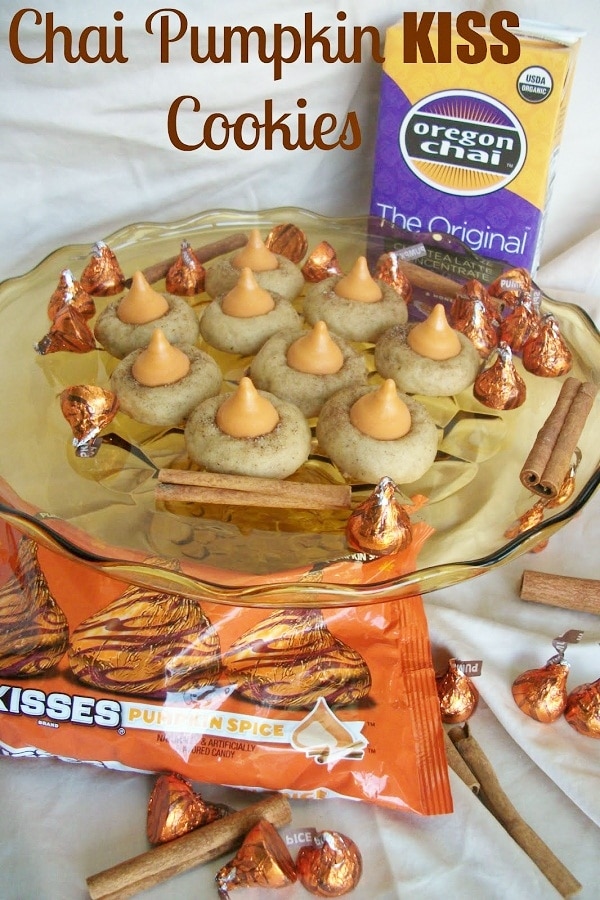 Chai Pumpkin Kiss Cookies on a raised platter.