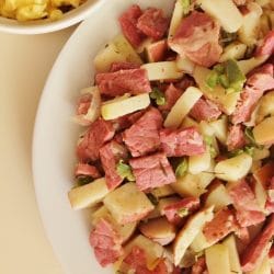 Top view of a plate of Corned Beef Hash