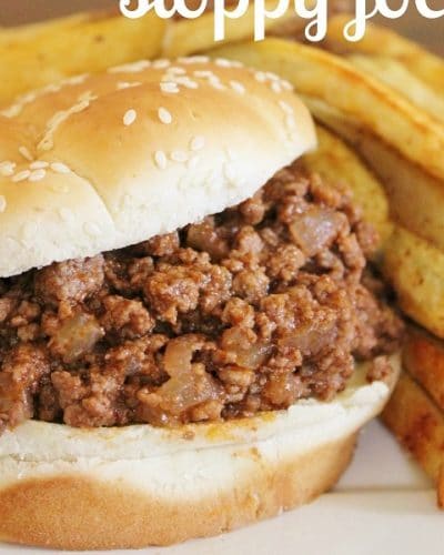 Favorite Sloppy Joe Mix between a bun with fries on the side.