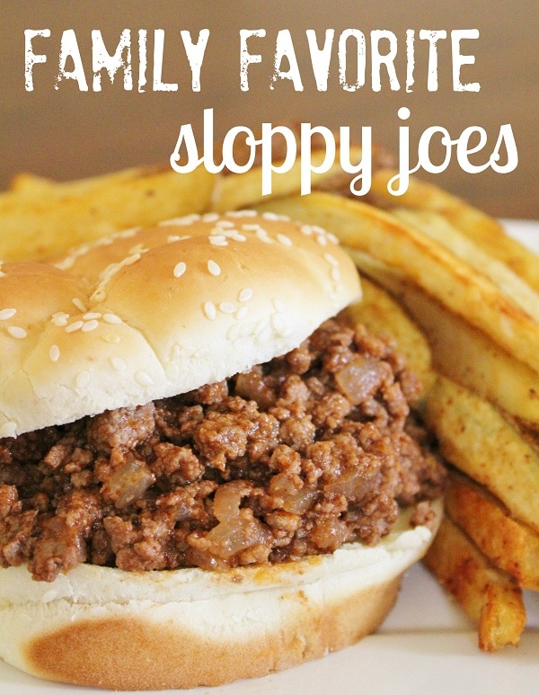 Favorite Sloppy Joe Mix between a bun with fries on the side.