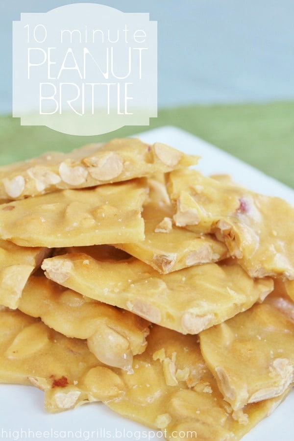 Stack of Microwave Peanut Brittle on a plate.