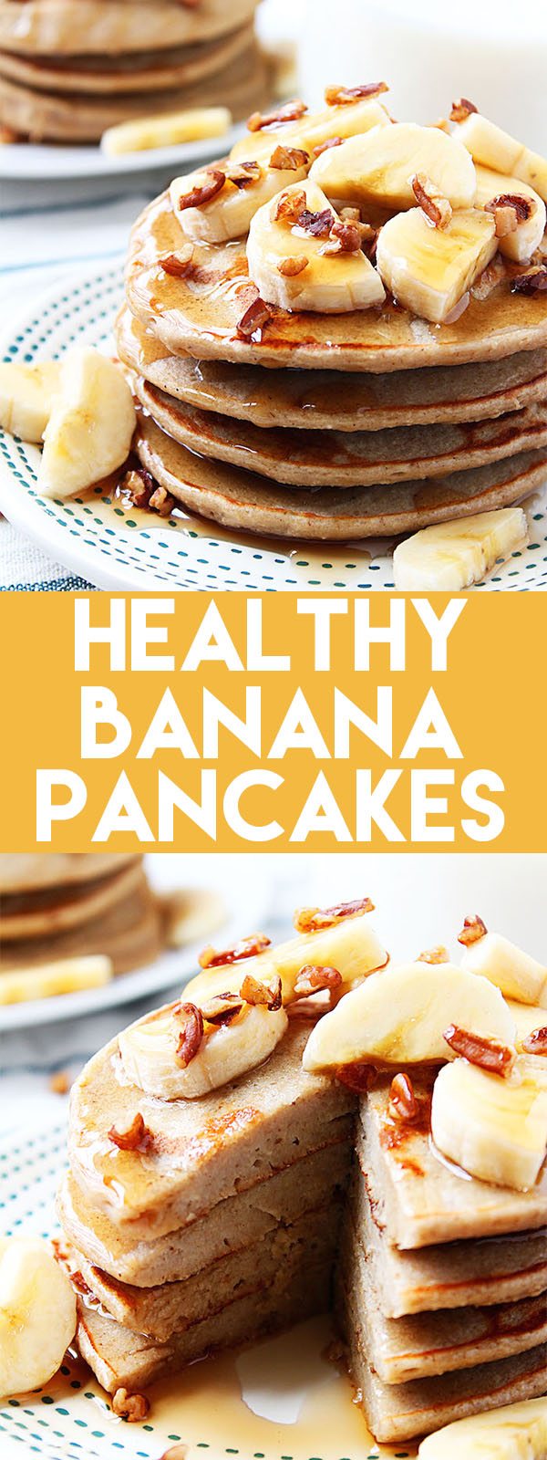 These Healthy Banana Pancakes are a delicious, low calorie breakfast! #banana #lowcalorie #healthy #breakfast #pancakes