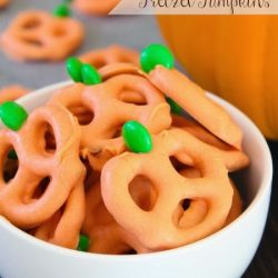 Chocolate covered pretzel pumpkins