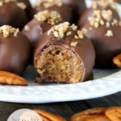 Pecan pie truffles with one cut open
