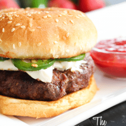 Burger, a with strawberry dipping sauce