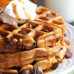 Homemade buttermilk pumpkin chocolate chip waffles