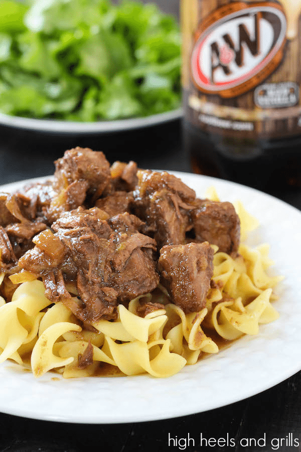 Root Beer Stewed Beef. Serve over egg noodles for an easy, weeknight dinnerl! highheelsandgrills.com