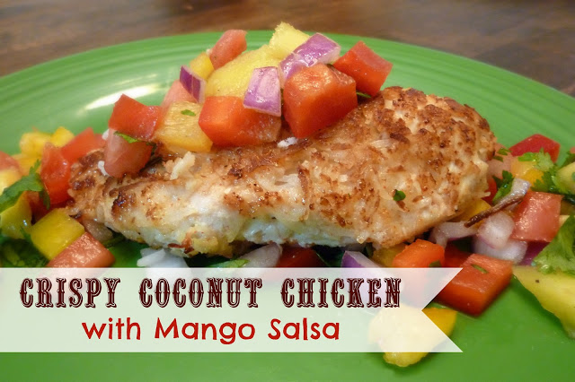 Crispy Coconut Chicken with Mango Salsa - High Heels and Grills Weekly Dinner Meal Plan #3