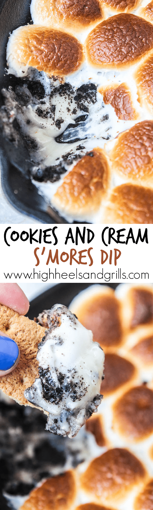 Cookies and Cream S'mores Dip - White chocolate chips, crushed oreos, and toasted marshmallows. Dip with graham crackers to fully enjoy this amazing dessert!