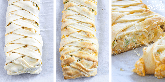 This Chicken Cheddar Broccoli Crescent Braid is made up of cream cheese, chicken, cheddar, and broccoli stuffed into a beautiful crescent braid. {Which looks more intimidating than it really is} This is a dinner favorite for sure!