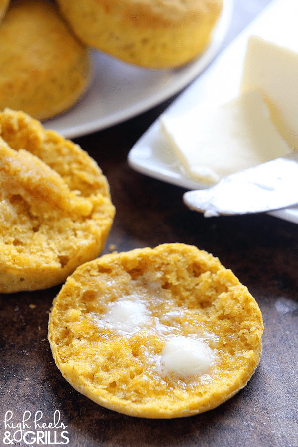 These Pumpkin Buttermilk Biscuits are tall, fluffy, and pumpkiny. They make a great fall food side dish for your favorite fall time meal!