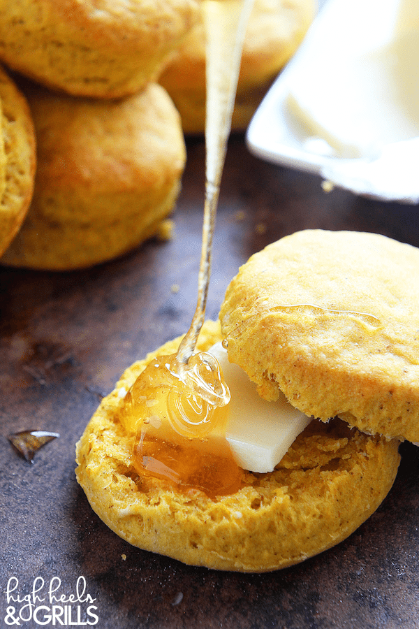 These Pumpkin Buttermilk Biscuits are tall, fluffy, and pumpkiny. They make a great fall food side dish for your favorite fall time meal!