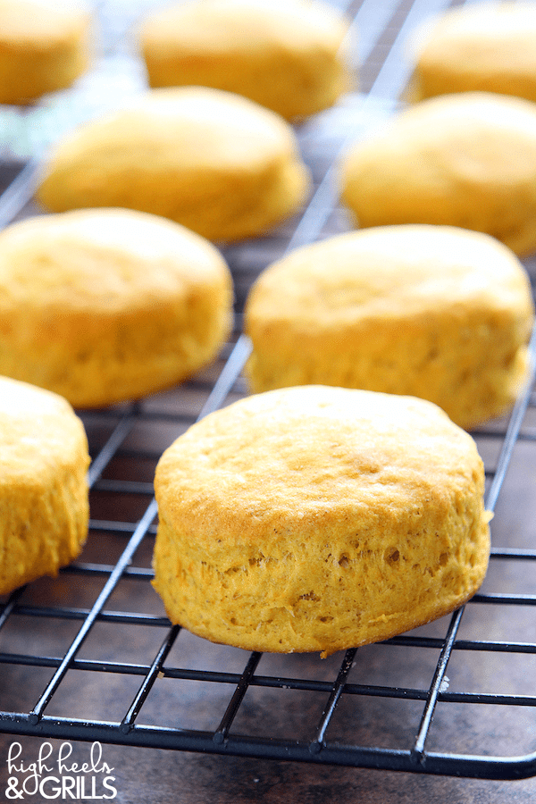 These Pumpkin Buttermilk Biscuits are tall, fluffy, and pumpkiny. They make a great fall food side dish for your favorite fall time meal!