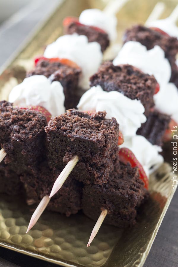 Strawberry Brownie Shortcake Kabobs. They're easy to make and taste delicious! Source: High Heels and Grills