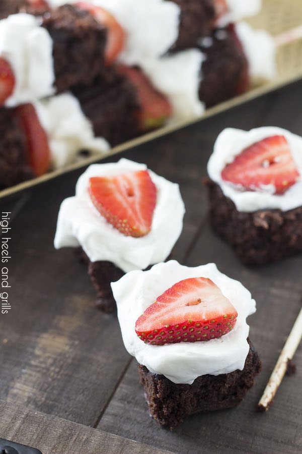 Strawberry Brownie Shortcake Kabobs. They're easy to make and taste delicious! Source: High Heels and Grills