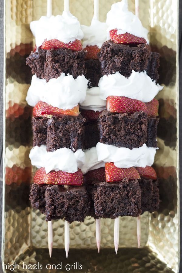 Strawberry Brownie Shortcake Kabobs. They're easy to make and taste delicious! Source: High Heels and Grills