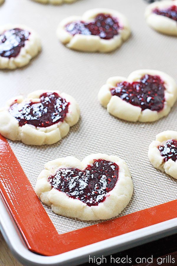 Raspberry Thumbprint Heart Cookies - High Heels and Grills