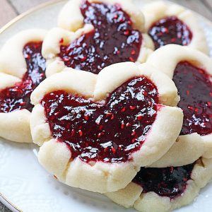 Raspberry Thumbprint Heart Cookies