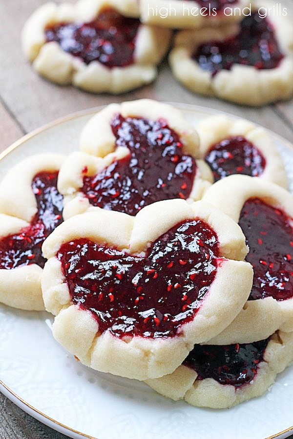 Raspberry Thumbprint Heart Cookies - High Heels and Grills