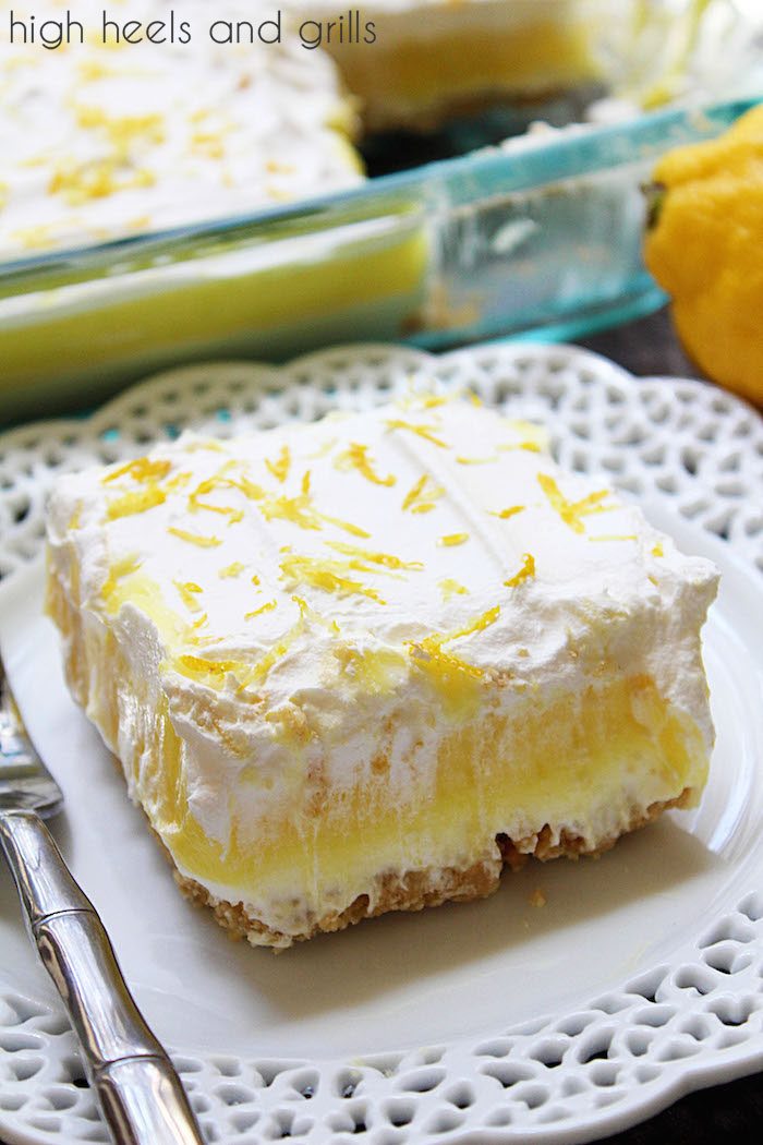 No Bake Lemon Layered Dessert on plate.