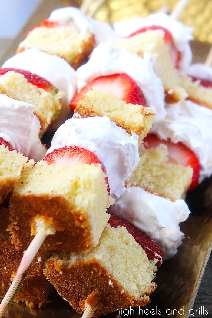 Strawberry Shortcake Kabobs on a platter.