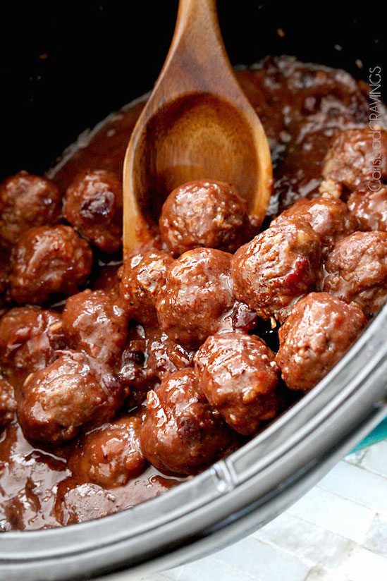 Best Thanksgiving Side Dishes - Slow Cooker Sweet and Spicy Cranberry Meatballs Recipe