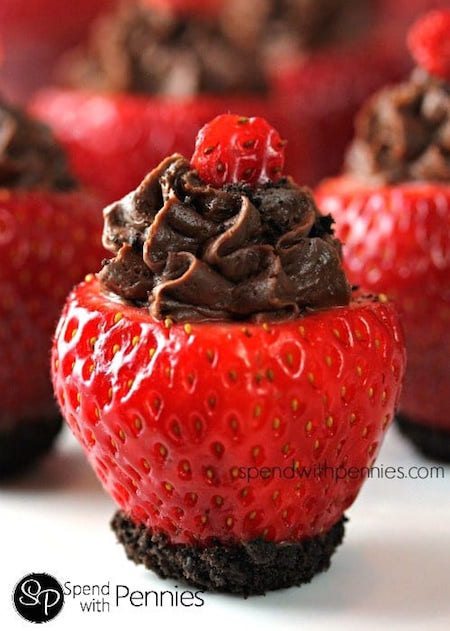 Up close view of Chocolate Cheesecake Stuffed Strawberries - Best Skinny Dessert Recipes