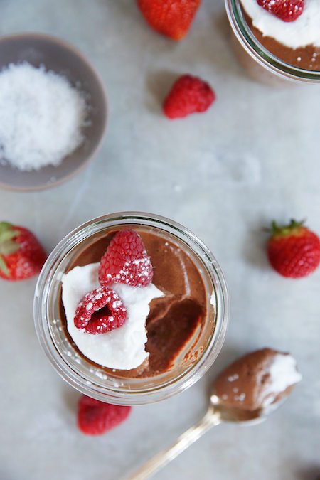 Skinny Chocolate Mousse in a jar with dollop on spoon - Best Skinny Dessert Recipes