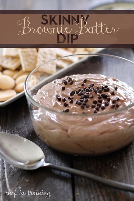 Bowl of Skinny Brownie Batter Dip with dippers - Best Skinny Dessert Recipes
