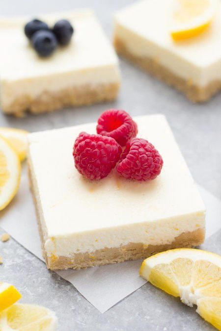 Skinny Lemon Yogurt Cheesecake Bars with berries on top - Best Skinny Dessert Recipes