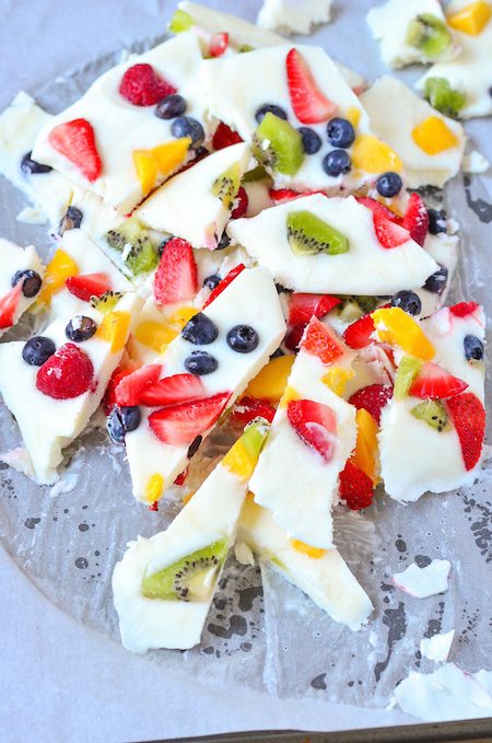 Plate full of Frozen Yogurt and Fruit Bark - Best Skinny Dessert Recipes