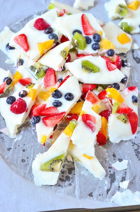 Plate full of Frozen Yogurt and Fruit Bark - Best Skinny Dessert Recipes