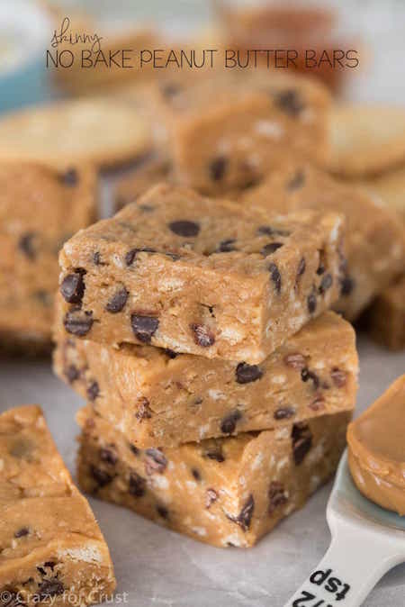 Stack of Skinny No Bake Peanut Butter Bars - Best Skinny Dessert Recipes