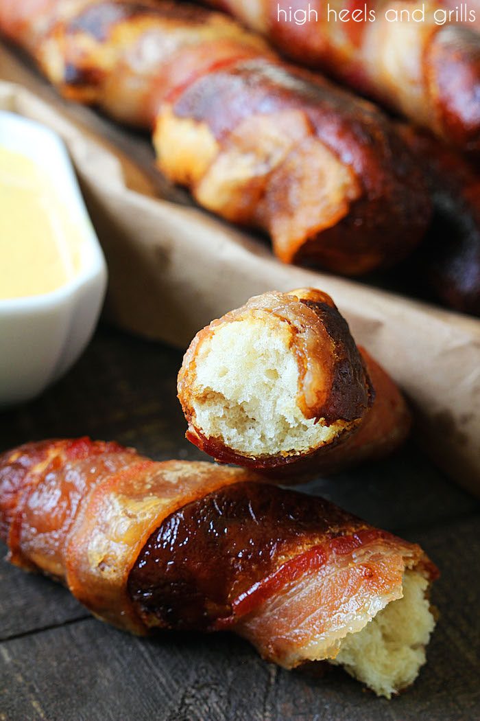 Split open Bacon Wrapped Soft Pretzel - High Heels and Grills