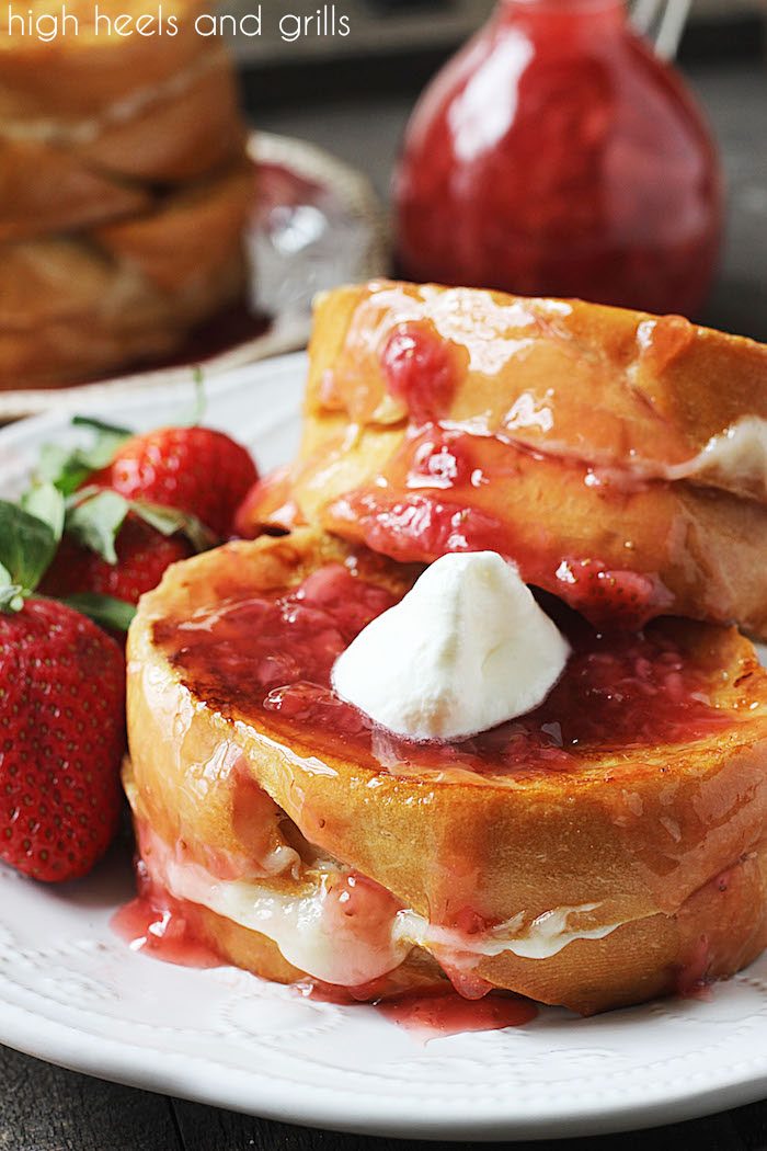 Plate of Strawberry Cheesecake Stuffed French Toast