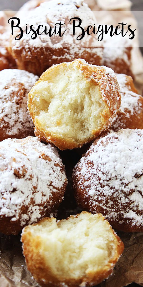 These Biscuit Beignets taste just like the ones at my favorite restaurant! They are so easy to make, with no rising involved with the dough. #biscuit #beignets #homemade #food #dessert #appetizer #easy #fried