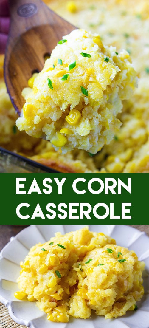 This Easy Corn Casserole deserves to be a Thanksgiving side dish on your table this year! It only takes 5 easy ingredients to make it and tastes heavenly! #easycorncasserole #thanksgivingsidedish