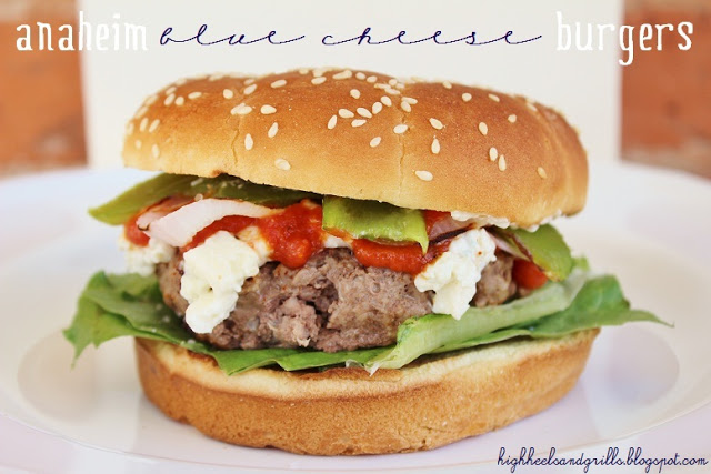 Blue Cheese Burger with Anaheim Peppers on a plate.