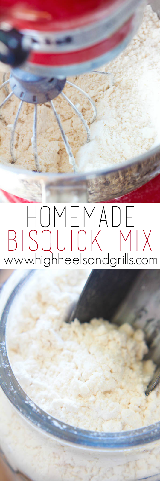 Homemade Bisquick Mix - I cannot believe how easy this is to make and it tastes just like the real thing! It only requires 4 ingredients and can be substituted in any recipe that calls for Bisquick. https://www.highheelsandgrills.com/2015/03/homemade-bisquick-mix.html
