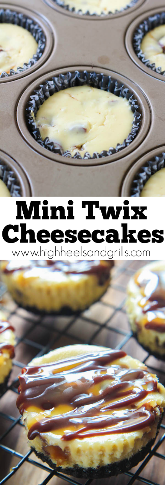 Mini Twix Cheesecakes - Everything about these is amazing. They're creamy and smooth, with an Oreo bottom and the chocolate/caramel combo is amazing!